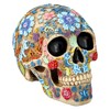 Skull Figurine with Floral Pattern - 16 cm Height, Bone