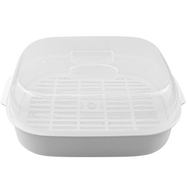 DOERDO Plastic Microwave Steamer for Vegetable, Kitchen Heating Steamer with Lid for Vegetables Seafood Cooking 10.4x8.1 Inch, White