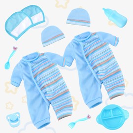 Toy Choi's Twin Baby Dolls - 30cm Two Soft Body Black and White Doll with Accessoires, Dolls Play Set for 2 3 4 5 Year Old Boys and Girls Gift | Blue Outfit Doll Set