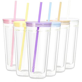 Greefun 20oz Double Wall Insulated Glass Tumbler with Lid and Straw, Borosilicate Drinking Cup for Hot and Cold Drinks, Iced Tea Coffee Smoothis To Go Tumblers (Periwinkle)