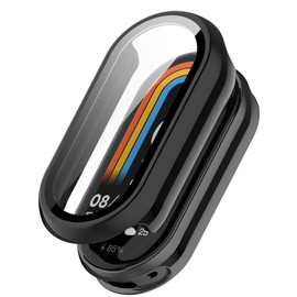 AWADUO Compatible with Xiaomi MI Smart Band 10 Ceramic Edition Full Coverage PC Protective Case Cover with Tempered Glass Touchable Screen Protector Smartwatch Accessories(Black)