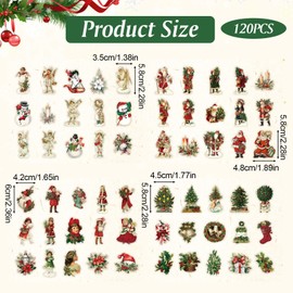 URROMA 120Pcs Christmas Waterproof Stickers Set, 4 Styles Xmas Theme Stickers DIY Retro Crafts for Christmas Party Favor Greeting Card Decor