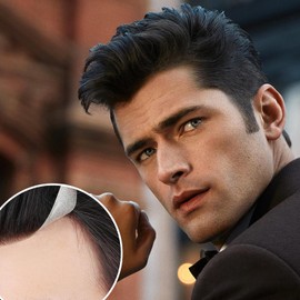 Tupé para hombre reemplazo de línea de cabello la frente con cabello humano pieza sin costuras en forma V para la frente los hombres.