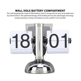 Lybunair 304 Spotless Steel Flip Clock Large Number Retro Flip Clock Battery Powered 24 Hour Display for Home Office (All Black)