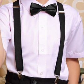 Malaxlx Black Kids Braces Bowtie Set Toddler Children Elastic Adjustable Suspenders with Bow Ties Gift for 12 Months - 9 Years Boys Girls