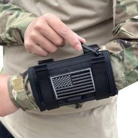 Tactical Arm Sleeve Map Pouch Case Documets Holder Wrist Case Wrist Map Holder Wristband Map Case Military Arm Pouch Tactical USA Flag Patch (Black)