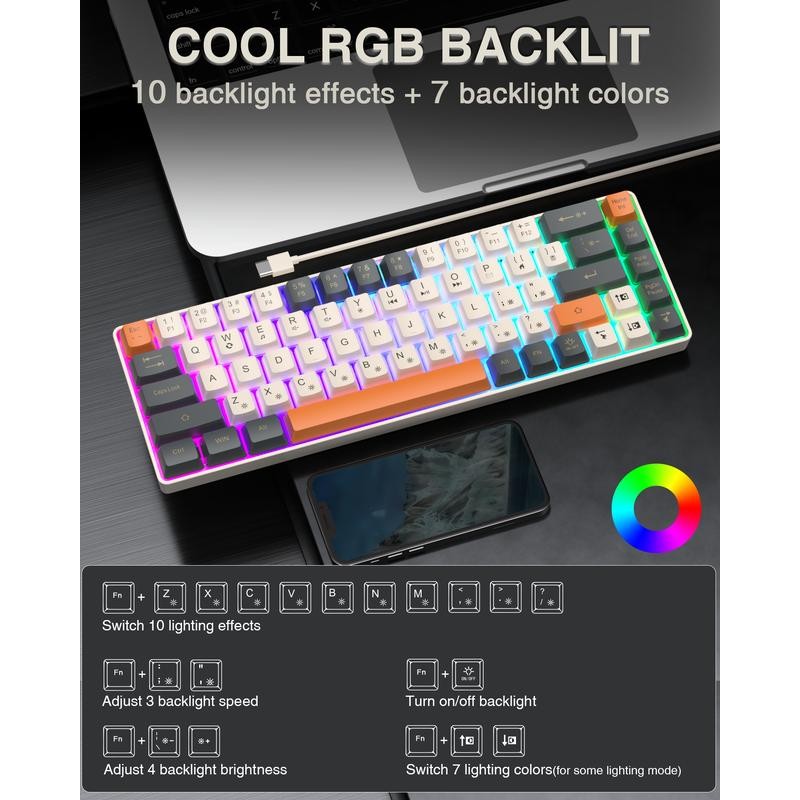 Solakaka SK968 60% Wired Gaming Keyboard,RGB Backlit,USB-C, Compact Mini Keyboard