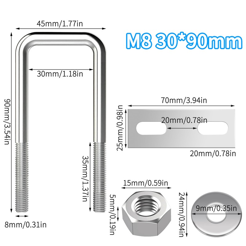 U Bolts M8 U Bolts Stainless Steel U U-Bolt with