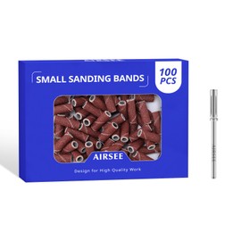 AIRSEE Small Sanding Bands 100Pcs Nail Drill Bits with 3.1mm Mandrel Bit for Electric Nail Drill, 240 Fine Grit Acrylic File Attachments Mini Professional Sander Beauty Brown