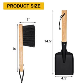 MYFIREPLACEDIRECT Ash Shovel & Hearth Brush Set - Fireplace Tools Set, Fire Pit Tools, Hearth Tidy Set, Metal Brush Pan Set Made of Natural Wood & Coco Bristles - Wider Scoop
