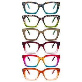 DXYXYO 6 Pack Oversized Square Reading Glasses for Women Blue Light Blocking Fashion Oprah Style Computer Readers, 1.25 Magnification S4