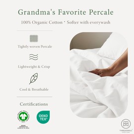 Threadmill Organic Cotton Twin Bed Sheet Set - Soft & Natural - Cool Cotton Sheets - Includes Flat Sheet, Fitted Sheet, & Pillowcases - Twin/White