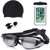 Adult Swimming Goggles and Cap Set High-Definition Anti-Fog Electroplated Pink 5-Piece Set [Fabric Cap] 3ea