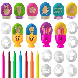 Klever Kits 57 Pcs Easter Egg Dye Kit with Stencils and Colored Pens, Easter Egg Decorating with Assorted Stickers for Party Favor, Creativity Activity, Party Decorations