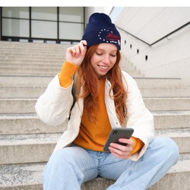 Baseball Beanies Classic City Design Winter Knitted Beanies for Mens Womens Cuffed Knitted Stretch Beanie Watch Caps (One Size, Navy Blue red)