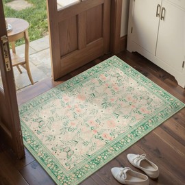 Rugxara Door Mat Floral Entryway Rug, Washable Samll 2x3 Rug, Boho Green Front Door Mat, Non Slip Area Rugs, Low Pile Throw Accent Carpet for Indoor Entrance, Bathroom and Kitchen(Sage Green 2x3ft)