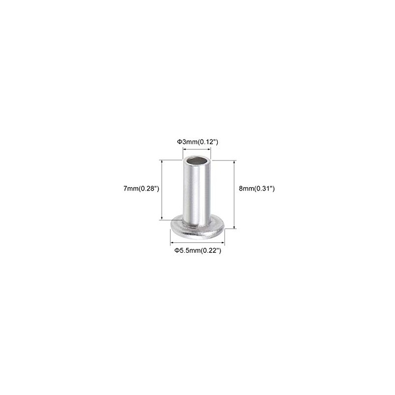 sourcing map Aluminium Flat Head Half Tube Rivets Silver M3