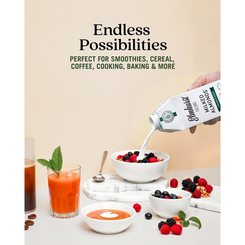 Elmhurst 1925 Unsweetened Almond Milk - 32 Ounce (Pack of