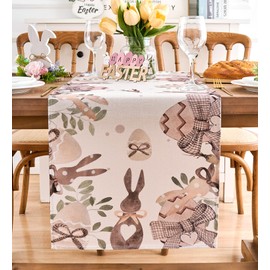 Vorysum Table Runner Modern Rabbit Table Runner Flowers Easter Eggs Spring Easter Table Runner Dining Table Decoration Flower Festive Table Mats Runner Set for Dining Table Party 40 x 180 cm
