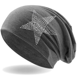 Hatstar Rhinestone Star Women's Beanie Hat, Elastic Slouch Long Beanie Girls Hat with Elegant Rhinestone Appliqué, Light and Soft - darkgray