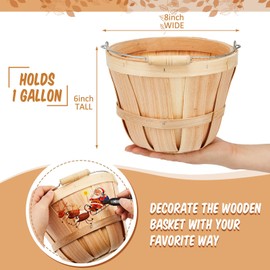 Marsui 10 Pcs 5.9 x 7.5'' Round Wooden Baskets Easter Baskets Portable Wood Fruit Buckets with Handles Garden Harvest Basket Fruits Vegetables Storage Container Party Supplies(Natural Wood Color)