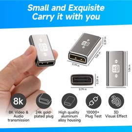 8K DisplayPort (DP) Coupler Adapter 2 Pack, DisplayPort (DP) 1.4 Female to Female Aluminum Alloy Shell Extender Connector, Supports 8K@60Hz, 4K@144Hz, 4K@120Hz,2K for HDTV, Monitors, Laptop, Projector