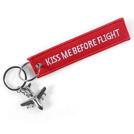 DonJordi Kiss Me Before Flight Keyring with Small Plane - Fabric Pendant for All Pilots, Flight Attendants & Globetrotters, red