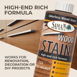 SamaN Interior Water Based Wood Stain - Natural Stain for Furniture, Moldings, Wood Paneling, Cabinets (Antique Walnut TEW-212-12, 12 oz)