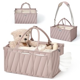 VKSAO Diaper Caddy Organizer for Baby Essentials – Gray All-in-One Storage Basket with Compartments, Wipe Pocket & Stroller Clips – Must-Have Organizer for Nursery, Changing Table, Registry or Gift