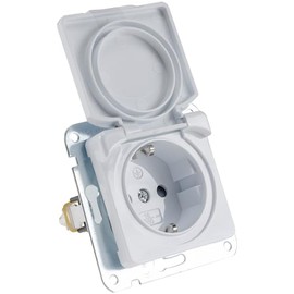 ChiliTec Delphi Flush-Mounted Socket with Protective Flap 250 V 16 A Protective Contact Socket Bathroom Kitchen with Increased Touch Protection Suitable for Multiple Frames White
