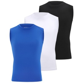 Poekuao 3 Pack Boys Sleeveless Compression Shirt Kids Workout Base Layer Tank Tops Youth Comfortable Undershirt for Football Black/White/Royal Blue XL