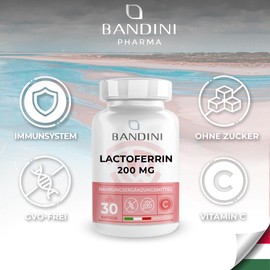 Bandini® Lactoferrin 200 mg Lactoferrin + 60mg Vitamin C per Capsule (30 Vegan Capsules) - Immune System, Oral Health, Digestion, Skin, Iron Absorption - High Dose, No Additives, Laboratory Tested