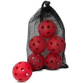 Spunspon Pickleball Balls, 26 Holes Outdoor Pickleballs, High Elasticity & Durable Pickle Balls for All Style Pickleball Paddles Indoor Pickleballs (6 - Pack), Red