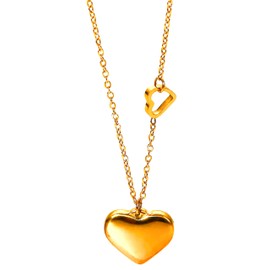 Razzberry Double Heart Necklace Pendant, Womens 18K Yellow Gold Plated Stainless Steel, with included gift pouch