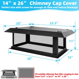 14" x 26" Chimney Cap Chimney Cover,Fireplace Chimney Caps for Outside,Chimney Rain Caps Chimney Flue Cover Chimney Roof Rain Guard on Existing Flue Tile Brick Clay,Galvanized Steel Chimney Vent Cap