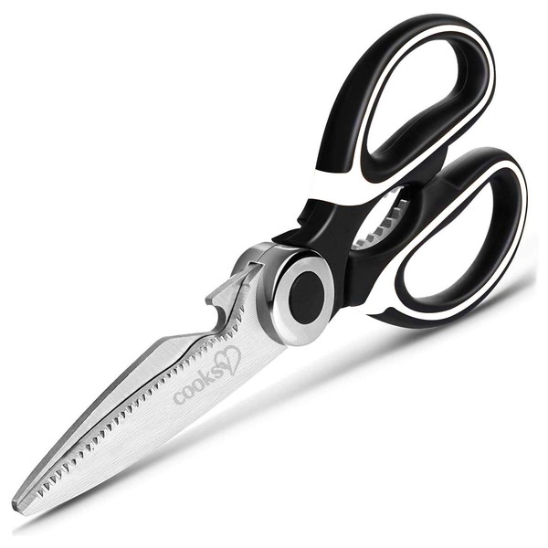 Cooksy® Heavy Duty Sharp Kitchen Scissors for Food | Stainless Steel | Dishwasher Safe | Set with Safety Case | Meat, BBQ, Fish, Pizza Cutter, Vegetables, Herbs, Craft, DIY