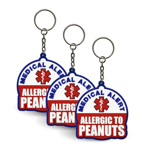 3 Pack - Allergic To Peanuts - Rubber Tags/Keychains, Peanut Allergy Medical Alert, For Adult & Child