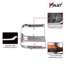 Winjet Headlamp Trim Bezel For 2016 2017 2018 Chevy Silverado 1500, Chrome Headlight Headlamp Trim Bezel Cover, Pickup Truck Chrome Finish Replacement Assembly, Right Passenger Side