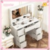 Yamissi White Vanity Desk with Mirror 11 LED Lights 7