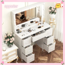 Yamissi White Vanity Desk with Mirror 11 LED Lights 7 Drawers Dressing Makeup Table NEW