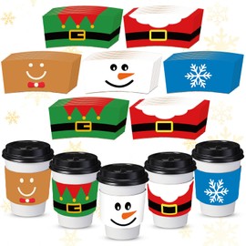 Sliner 200 Pack Christmas Coffee Cup Sleeves Disposable Paper Cup Sleeves Double Layer Covers for 12 16 oz Coffee Cups Home Office Xmas Party Hot Cold Beverage Supplies Xmas Party Decoration (Lovely)