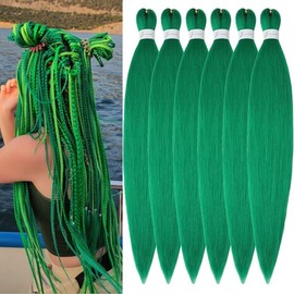 YDDM Pre Stretched Braiding Hair Extensions, 32 Inches, 6 Packs, Synthetic Hair Braids, Green Hair Extensions, Synthetic Hair for Braiding Extension for Braids, Jumbo Braids Hair (32 Inches, Green)