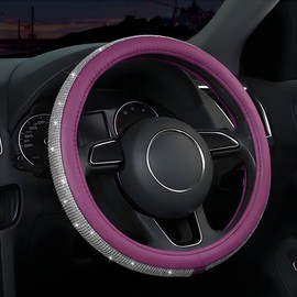 CGEAMDY Diamond Car Steering Wheel Cover, Steering Wheel Cover Made of Crystal, Non-Slip Breathable Steering Wheel Cover, Steering Wheel Protector, Inner Ring Car Accessories (White + Purple)