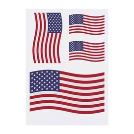 4 x 'Waving American Flag' Temporary Tattoos - Water Resistant, Skin-Safe, Non-Toxic Transfers, Mixed Sizes (TO00068308)
