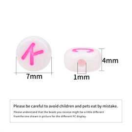 600pcs Acrylic Letter Beads Alphabet Pink Letters White Round Bead, 4x7mm, for Friendship Bracelets and Gifts Souvenir Jewelry Making