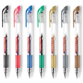 Edding 2185 Gel Rollerball Pens (Standard Colours), 7 Pieces, 0.7 mm, Black, Red, Green, Blue (Office Set) + Set of 3 Metallic colours - Gold, Silver, Copper