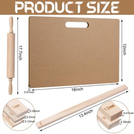 Newtay 12 Pcs Pottery Tools Include 1 Wood Rolling Pin Sculpting Polymer Clay Tools 1 Portable Wedging Board for Pottery with Built in Handle and 10 Pcs 5 Size Pottery Teaching Rolling Mud Stick Guide