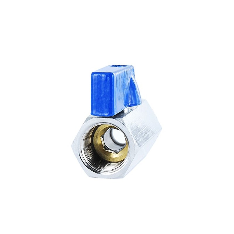 1/4 Inch Mini Ball Valve, Shut-Off Valve, Brass, Chrome-Plated, Blue