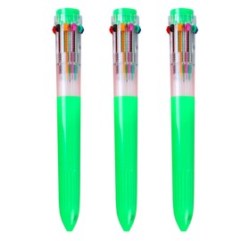 HeTaoCat Multicolor Pens 3 Pack 0.5mm 10-in-1 Retractable Ballpoint Pens - 10 Colors Transparent Barrel Ballpoint Pen for Office Supplies (Green)