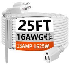 HUANCHAIN 25 FT 16 Gauge White Indoor Outdoor Extension Cord Waterproof, Flexible Cold Weather 3 Prong Electric Cord Outside, 13A 1625W 125V 16AWG SJTW, ETL Listed